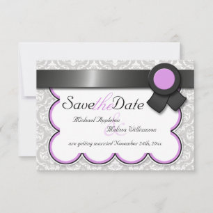Lila und Grau Damast Save-the-Date-Karten Einladung