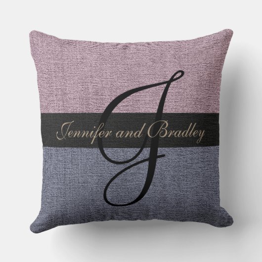 Lila und grau-elegante Monogram-Hochzeit Kissen (Rückseite)
