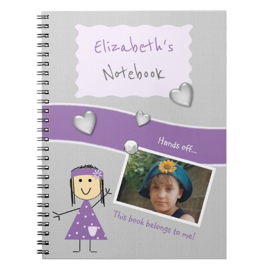 Lila und grau mit Herz und Foto Notizblock (Vorderseite)