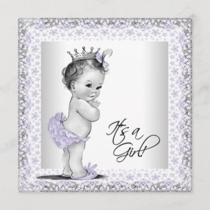 Lila und Grau Vintage Baby Mädchen Shower Einladung