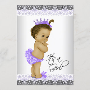 Lila und Grau Vintage Baby Mädchen Shower Einladung