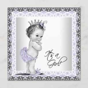 Lila und Grau Vintage Baby Mädchen Shower Einladung