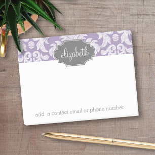 Lila und Grau Vintage-Damaskmuster-Monogramm Post-it Klebezettel