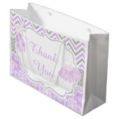 Lila und grau Zickzack Ballerina Danke Große Geschenktüte (Vorderseite Schrägansicht)