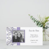 Lila und graublütige Save the Date Foto Cards (Stehend Vorderseite)