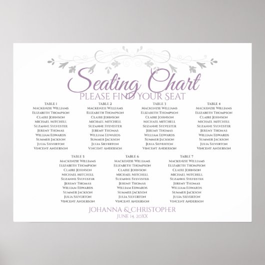 Lila und graue 7-Tisch-Hochzeitstabelle Poster (Vorne)