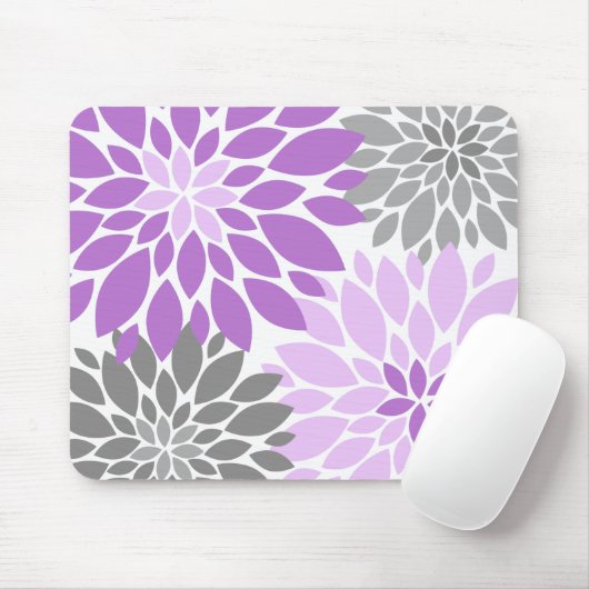 Lila und graue Chrysanthemen Blumenmuster Mousepad (Mit Mouse)