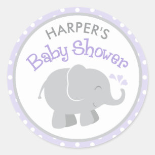 Lila und Graue Elefanten-Baby-Party Runder Aufkleber