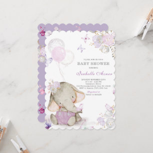 Lila und Graue Elefanten-Baby-Shower-Dekorationen Einladung