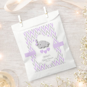 Lila und graue Elephant Babydusche 2 Geschenktütchen