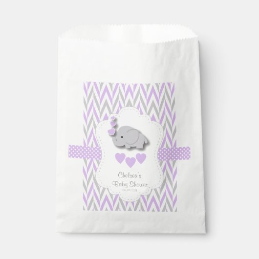 Lila und graue Elephant Babydusche 2 Geschenktütchen (Vorderseite)