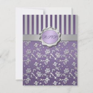 Lila und graue florale gestreifte RSVP-Karte Einladung