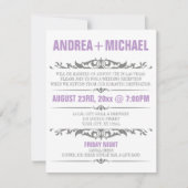 Lila und graue Hochzeitsempfehlung NUR Einladungen (Vorderseite)