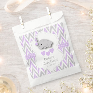 Lila und graue Niedliche Elephant Babydusche Geschenktütchen