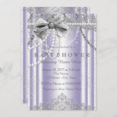 Lila und graue Pearl Girly Babydusche Einladung (Vorne/Hinten)