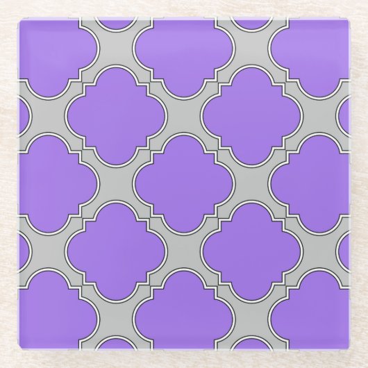 Lila und graue Quatrefolie Glasuntersetzer (Vorderseite)