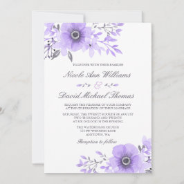 Lila und graue Wasserfarbenblütenhochzeit v2 Einladung