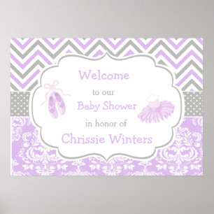 Lila und graue Zickzack Ballerina Babydusche Poster