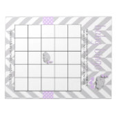 Lila und graues Elephant Baby Shower Bingo Game Notizblock (Vorderseite)