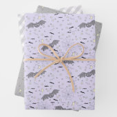 Lila und graues Halloween-Bat, Moon & Gingham Geschenkpapier Set (Beispiel)