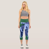 Lila und grün Abstrakt Capri Leggings (Vorderseite)