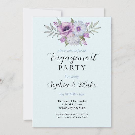 Lila und grün | Blue Engagement Party Einladung (Vorderseite)