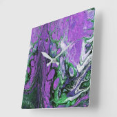 Lila und grüne abstrakte Farbe Quadratische Wanduhr (Winkel)