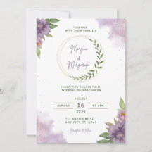 Lila und grüne Aquarell-Hochzeitseinladung
