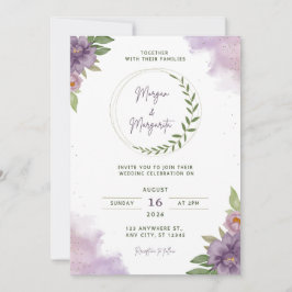 Lila und grüne Aquarell-Hochzeitseinladung Einladung