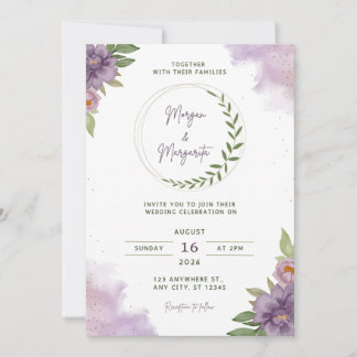 Lila und grüne Aquarell-Hochzeitseinladung Einladung
