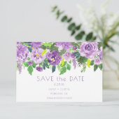 Lila und grüne Aquarellblumen Save the Date | (Stehend Vorderseite)