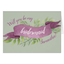 Lila und grüne Aquarellfarben Blätter Bridesmaid