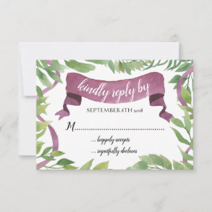 Lila und grüne Aquarellfarben - RSVP-Blätter RSVP Karte