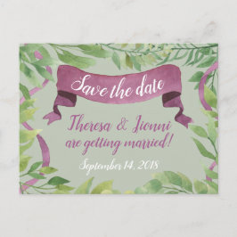 Lila und grüne Aquarellfarben - Save the Date Ankündigungspostkarte