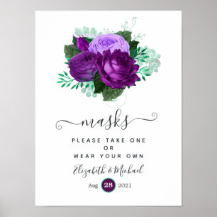 Lila und grüne Blumen-Hochzeits-Gesichtsmasken Poster