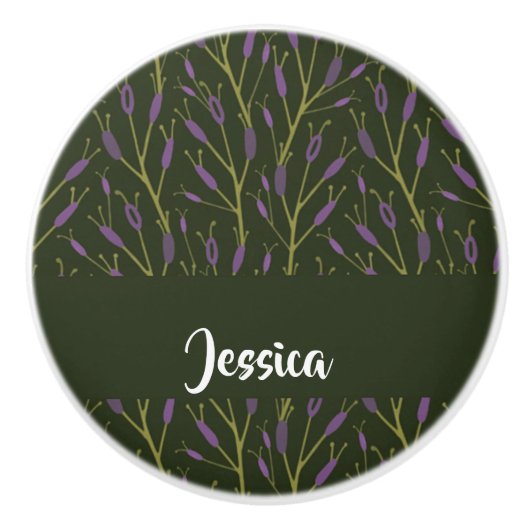 Lila und grüne Blumenmuster Keramikknauf (Vorderseite)