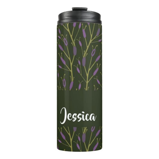 Lila und grüne Blumenmuster Thermosbecher (Vorderseite)