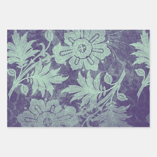 Lila und grüne Blumenumhüllungsblätter Geschenkpapier Set (Vorderseite 3)