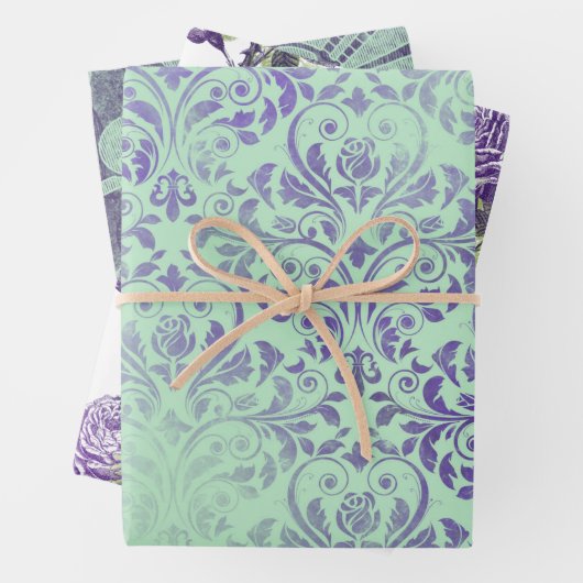 Lila und grüne Blumenumhüllungsblätter Geschenkpapier Set (Beispiel)