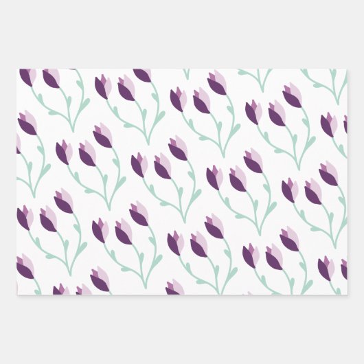 Lila und grüne Blumenumhüllungsblätter Geschenkpapier Set (Vorderseite)
