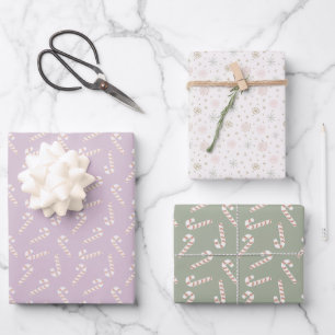 Lila und grüne Candy Canes Snowflakes Weihnachten Geschenkpapier Set