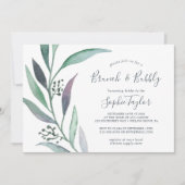 Lila und grüne Eukalyptus-Brunch und Bubbly Einladung (Vorderseite)