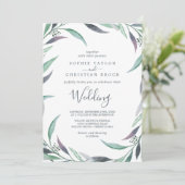 Lila und grüne Eukalyptus-Hochzeit Einladung (Stehend Vorderseite)