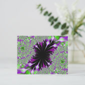 lila und grüne Federn Fraktal Postkarte (Stehend Vorderseite)