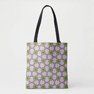 Lila- und grüne floral geometrische Muster-Tasche Tasche