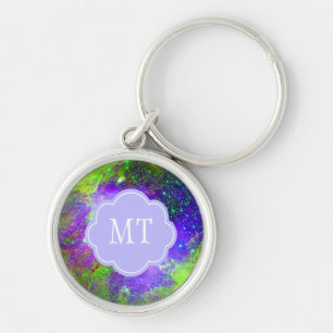 lila und grüne Galaxie-Nebel-Monogramm Schlüsselanhänger