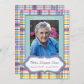 Lila und grüne Karierte Gedenkkarte mit Foto Programm (Vorne/Hinten)