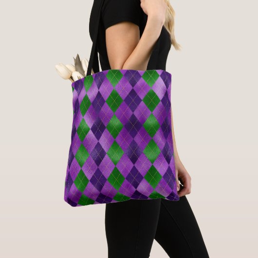 LILA UND GRÜNE MARDI GRAS DIAMOND-PATTER TASCHE (Von Nahem)
