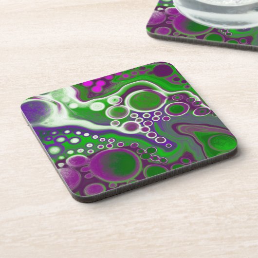 Lila und grüne Marmorflüssigkeiten Kunst Getränkeuntersetzer (Linke Seite)