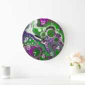 Lila und grüne Marmorflüssigkeiten Kunst Große Wanduhr (Zuhause)